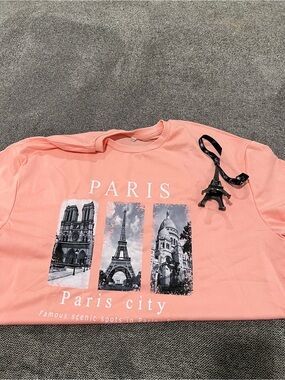 Paris City Graphic Tee - Peach - Free Mini Eiffel Tower with Purchase